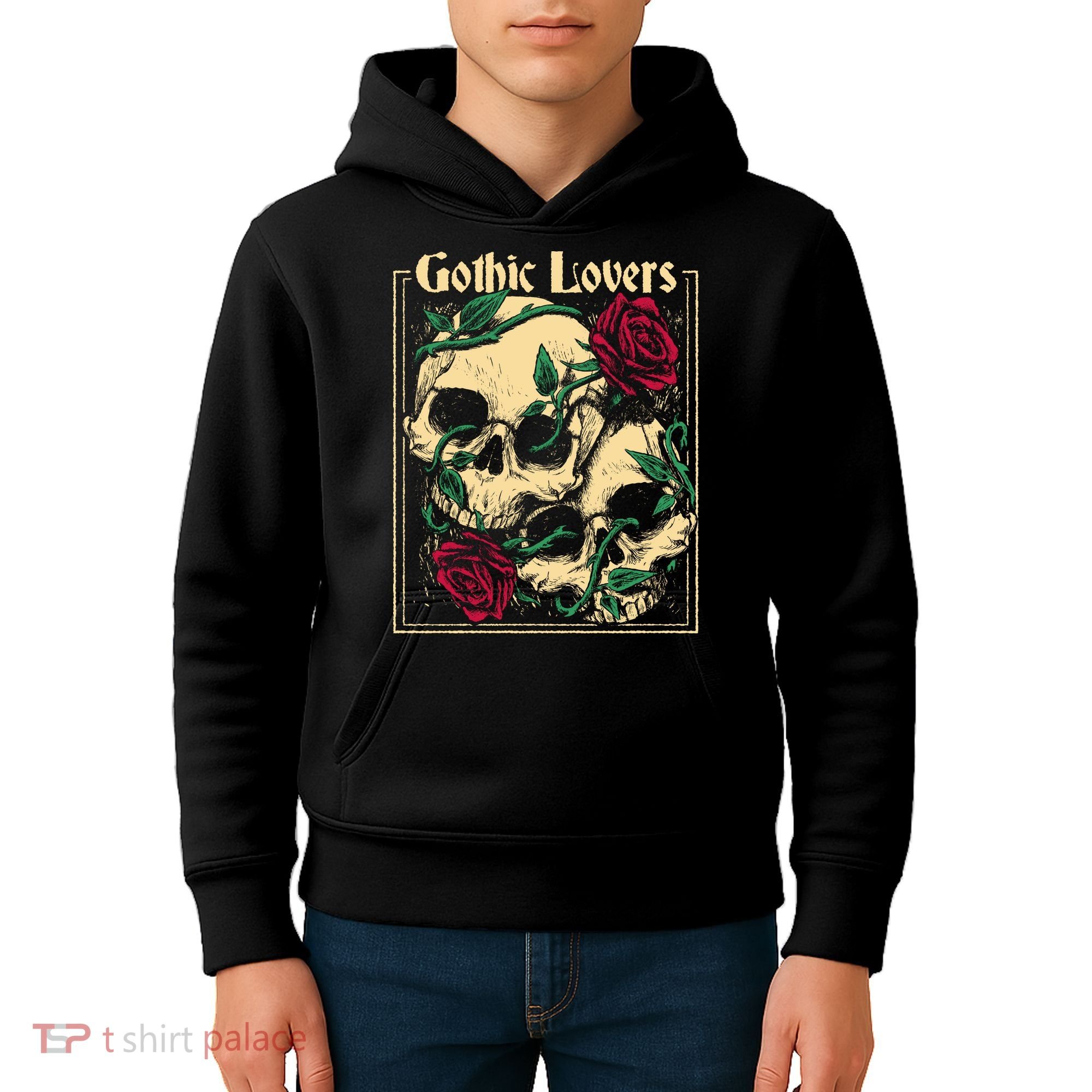 Gothic Lovers Skull And Rose Kids Hoodie