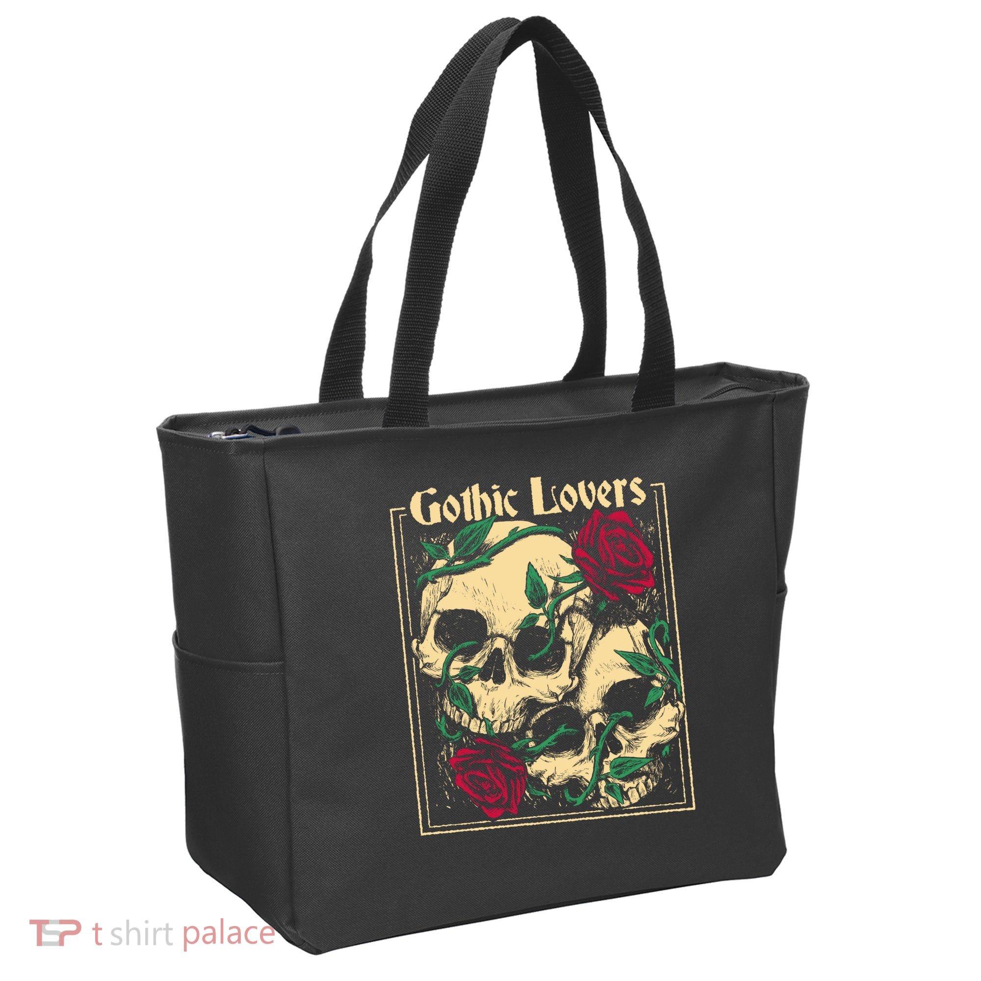 Gothic Lovers Skull And Rose Tote Bag