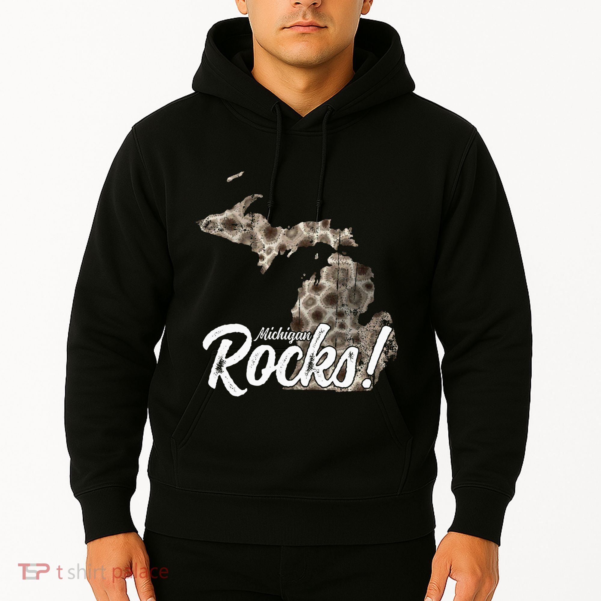 Great Lakes Shaped Wo Petoskey Stone Michigan Rocks Hoodie