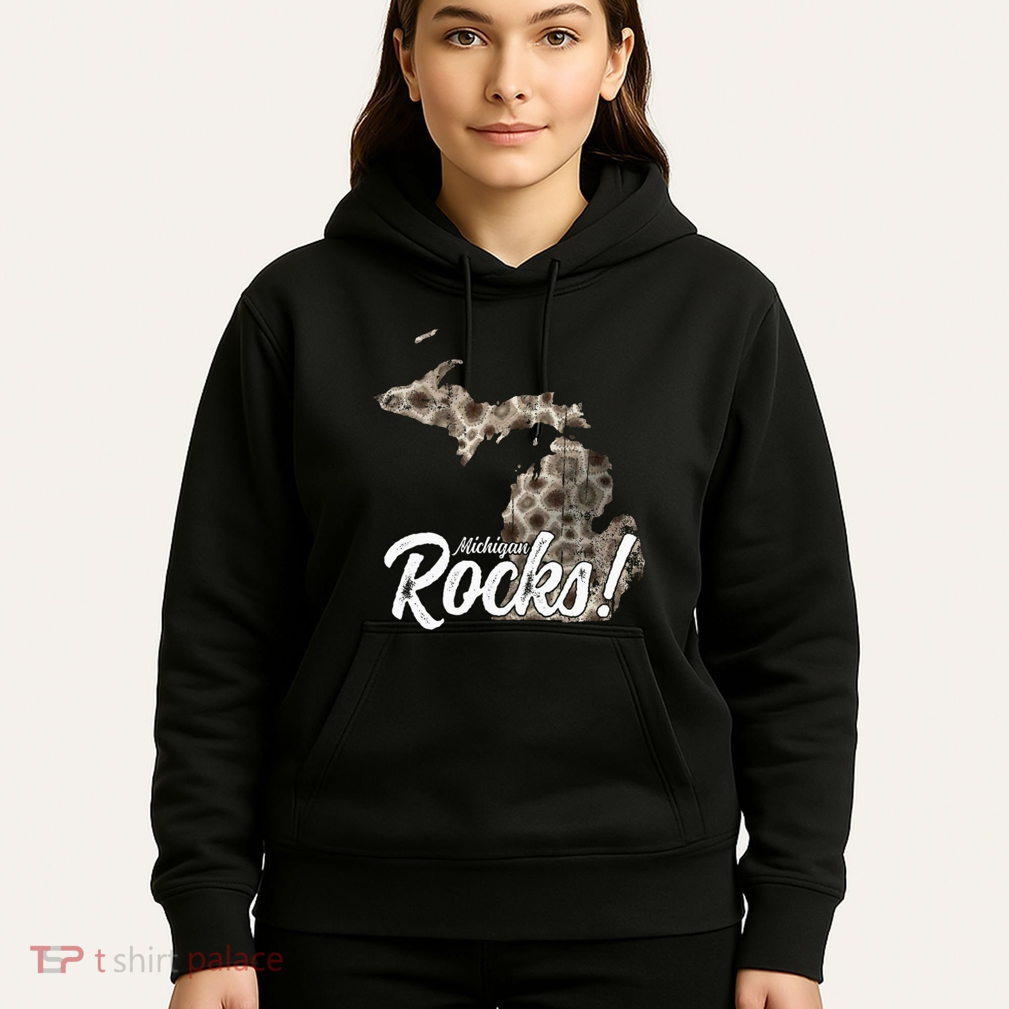 Great Lakes Shaped Wo Petoskey Stone Michigan Rocks Hoodie