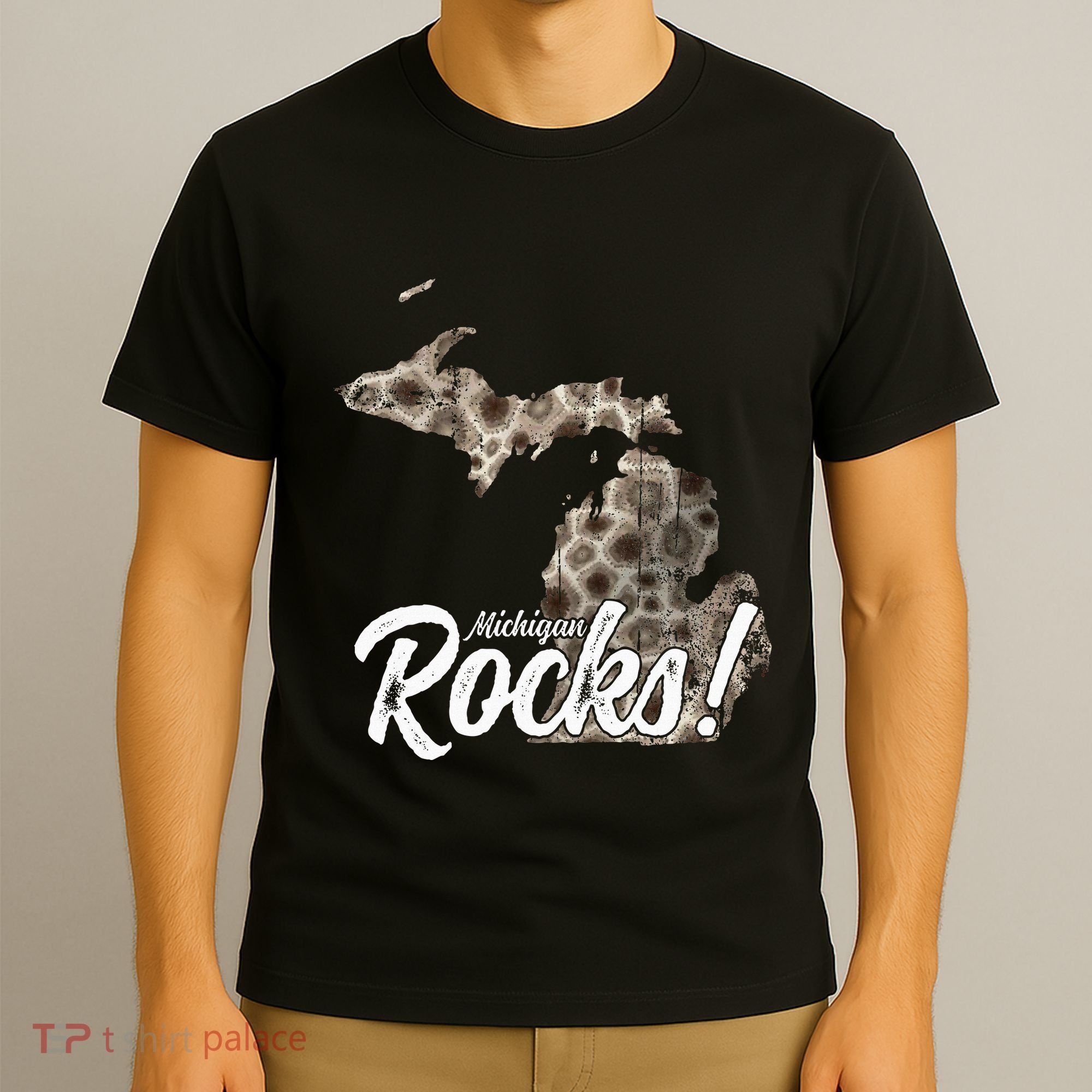 Great Lakes Shaped Wo Petoskey Stone Michigan Rocks T-Shirt