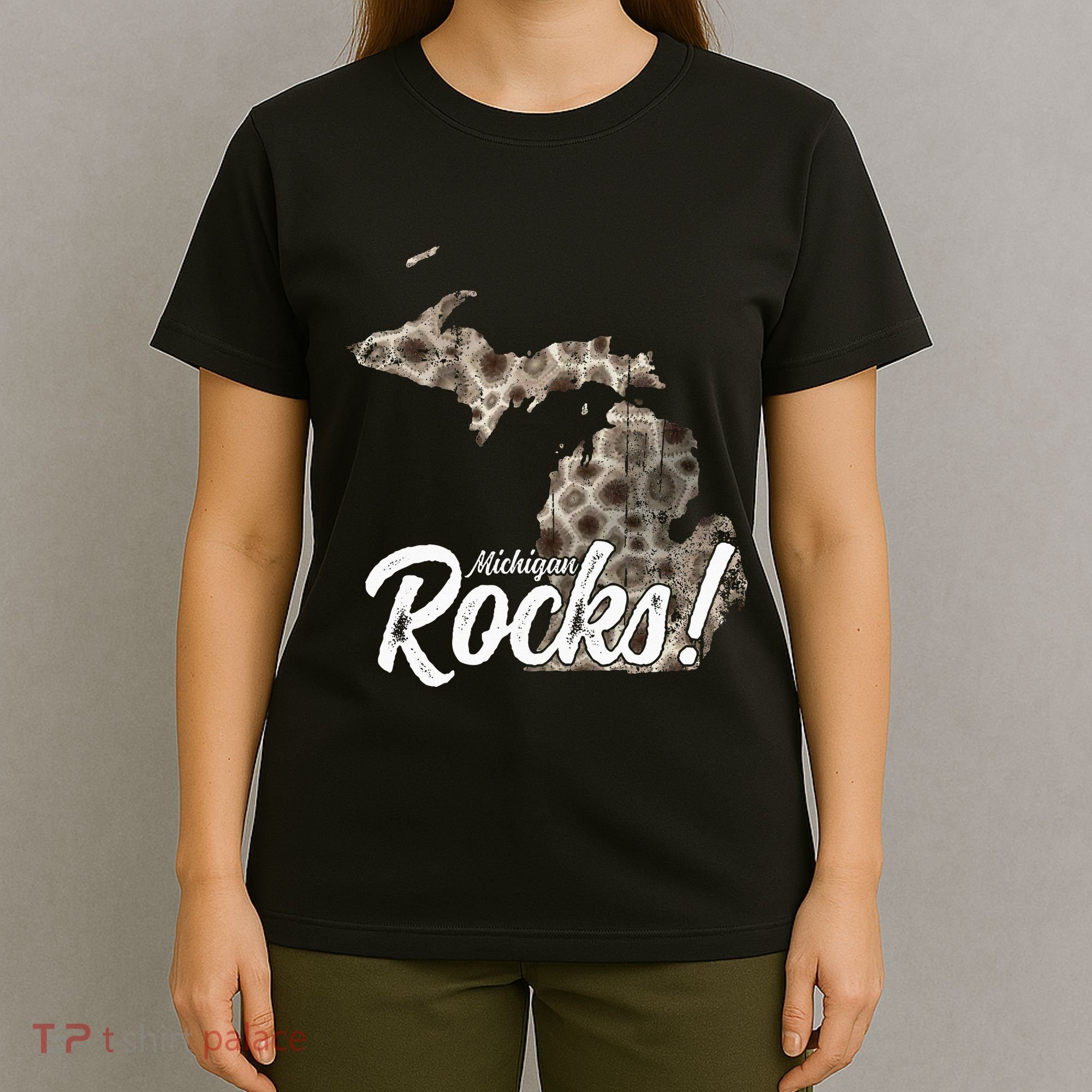 Great Lakes Shaped Wo Petoskey Stone Michigan Rocks T-Shirt