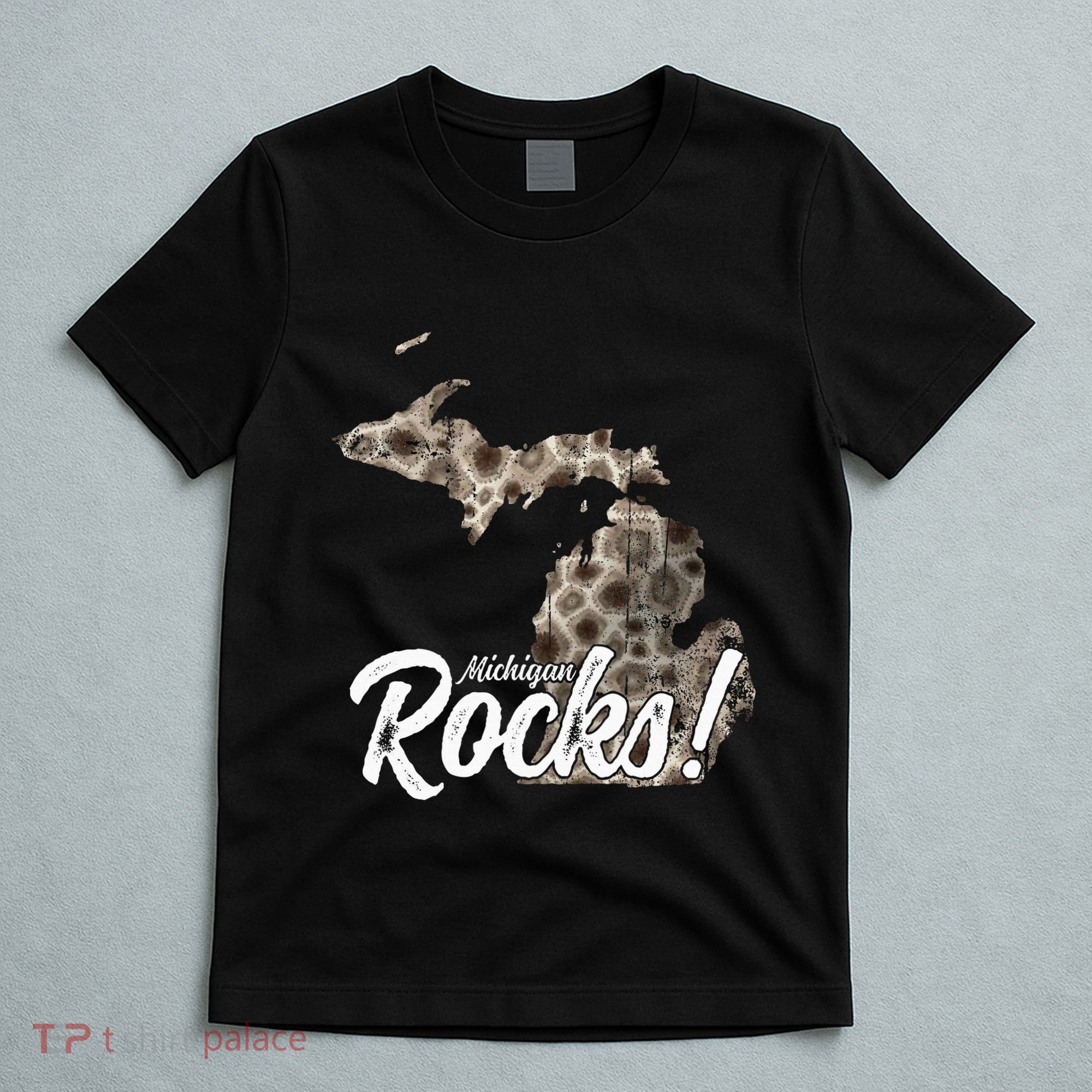 Great Lakes Shaped Wo Petoskey Stone Michigan Rocks T-Shirt