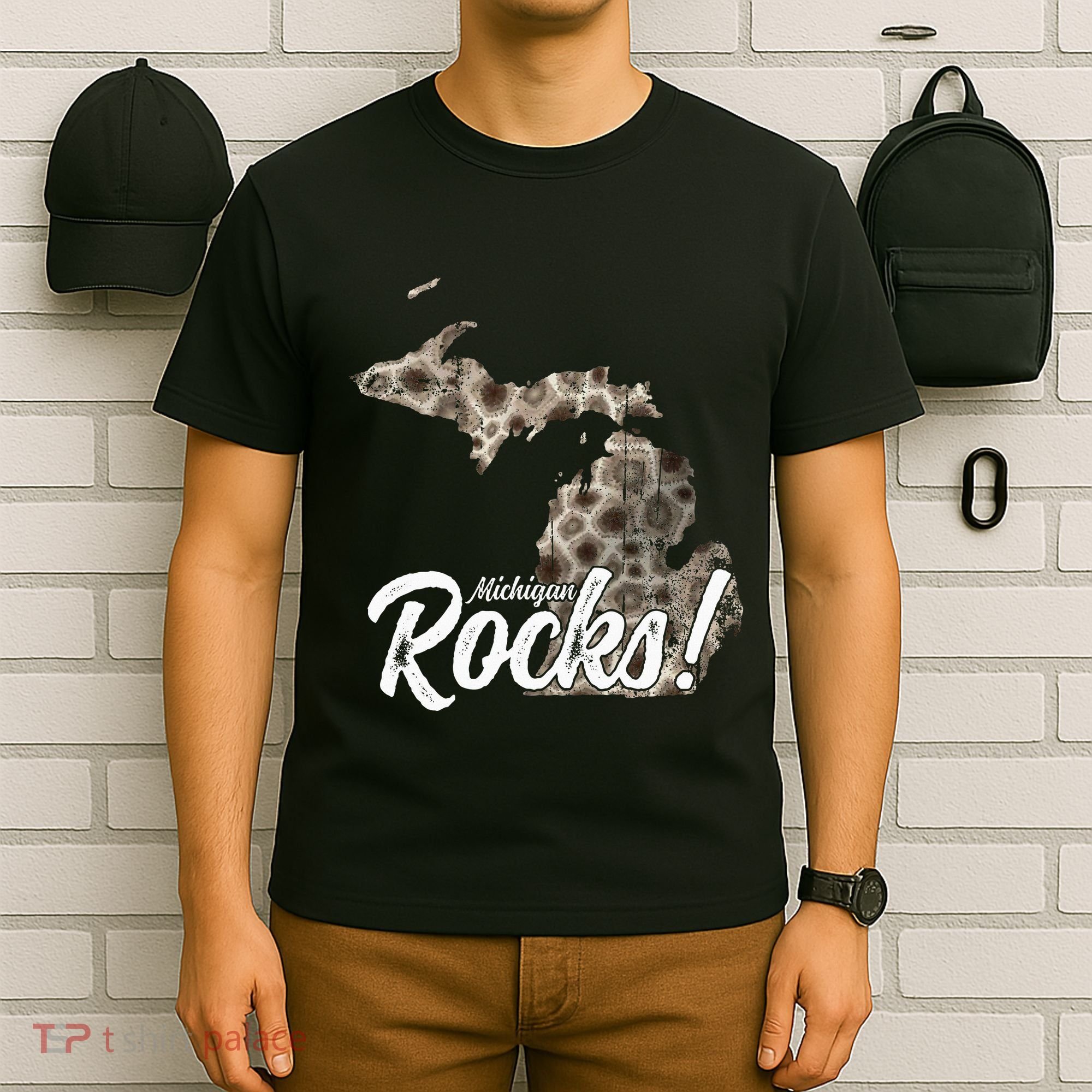 Great Lakes Shaped Wo Petoskey Stone Michigan Rocks T-Shirt