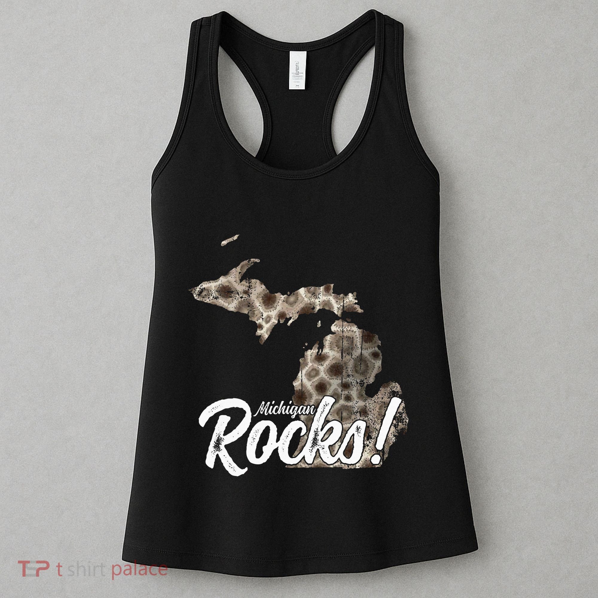Great Lakes Shaped Wo Petoskey Stone Michigan Rocks Women's Tank Top