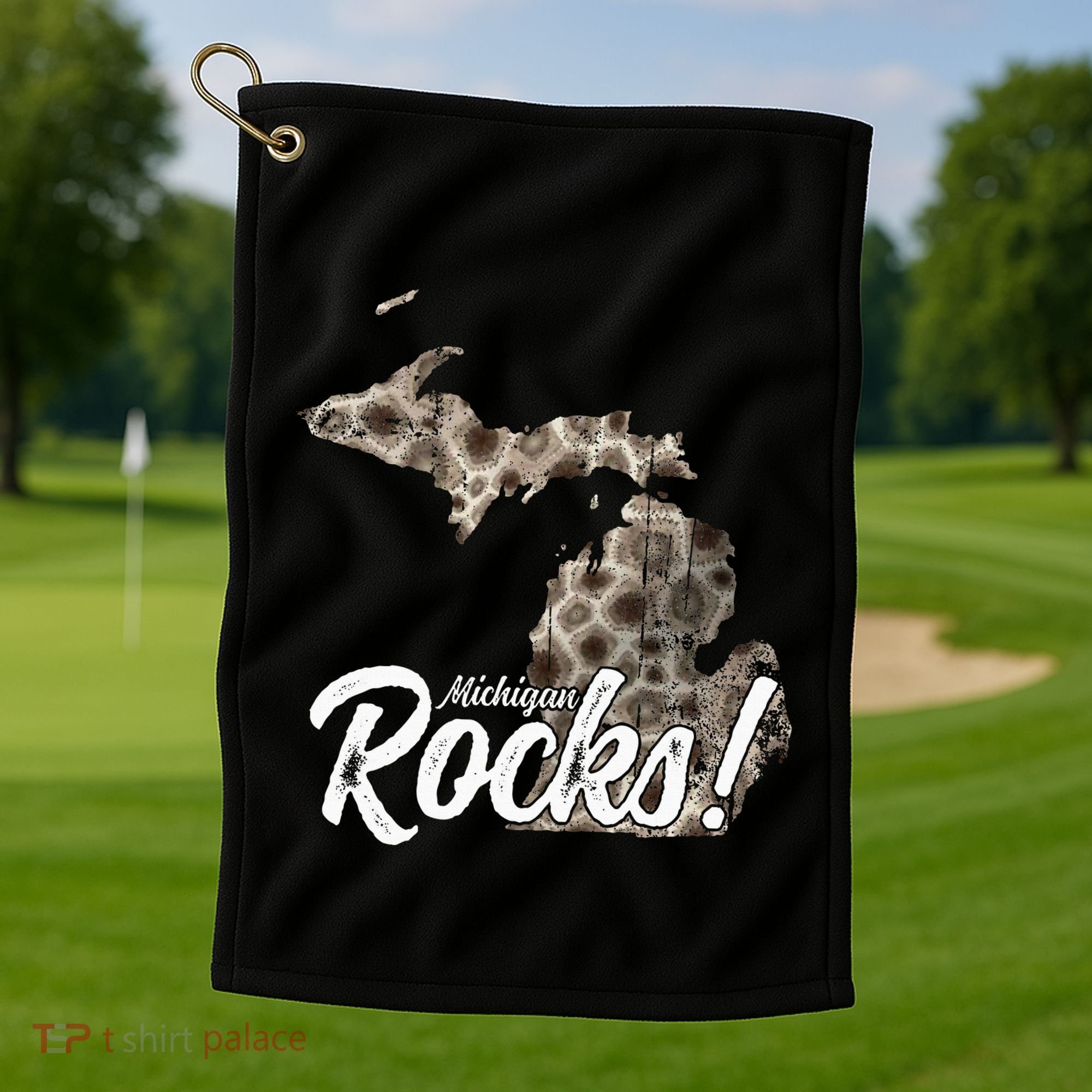 Great Lakes Shaped Wo Petoskey Stone Michigan Rocks Golf Towel