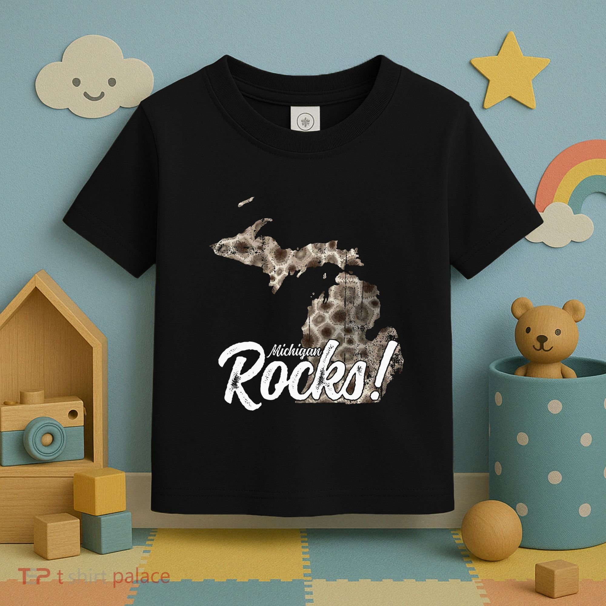 Great Lakes Shaped Wo Petoskey Stone Michigan Rocks Toddler T-Shirt
