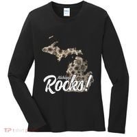 Great Lakes Shaped Wo Petoskey Stone Michigan Rocks Women's Long Sleeve Shirt thumb 0