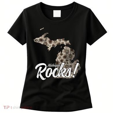 Great Lakes Shaped Wo Petoskey Stone Michigan Rocks Women's T-Shirt