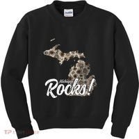 Great Lakes Shaped Wo Petoskey Stone Michigan Rocks Kids Sweatshirt thumb 0