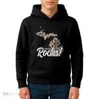 Great Lakes Shaped Wo Petoskey Stone Michigan Rocks Kids Hoodie thumb 4
