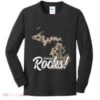 Great Lakes Shaped Wo Petoskey Stone Michigan Rocks Kids Long Sleeve Shirt thumb 0