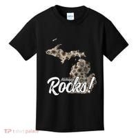Great Lakes Shaped Wo Petoskey Stone Michigan Rocks Kids T-Shirt thumb 0