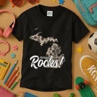 Great Lakes Shaped Wo Petoskey Stone Michigan Rocks Kids T-Shirt thumb 3