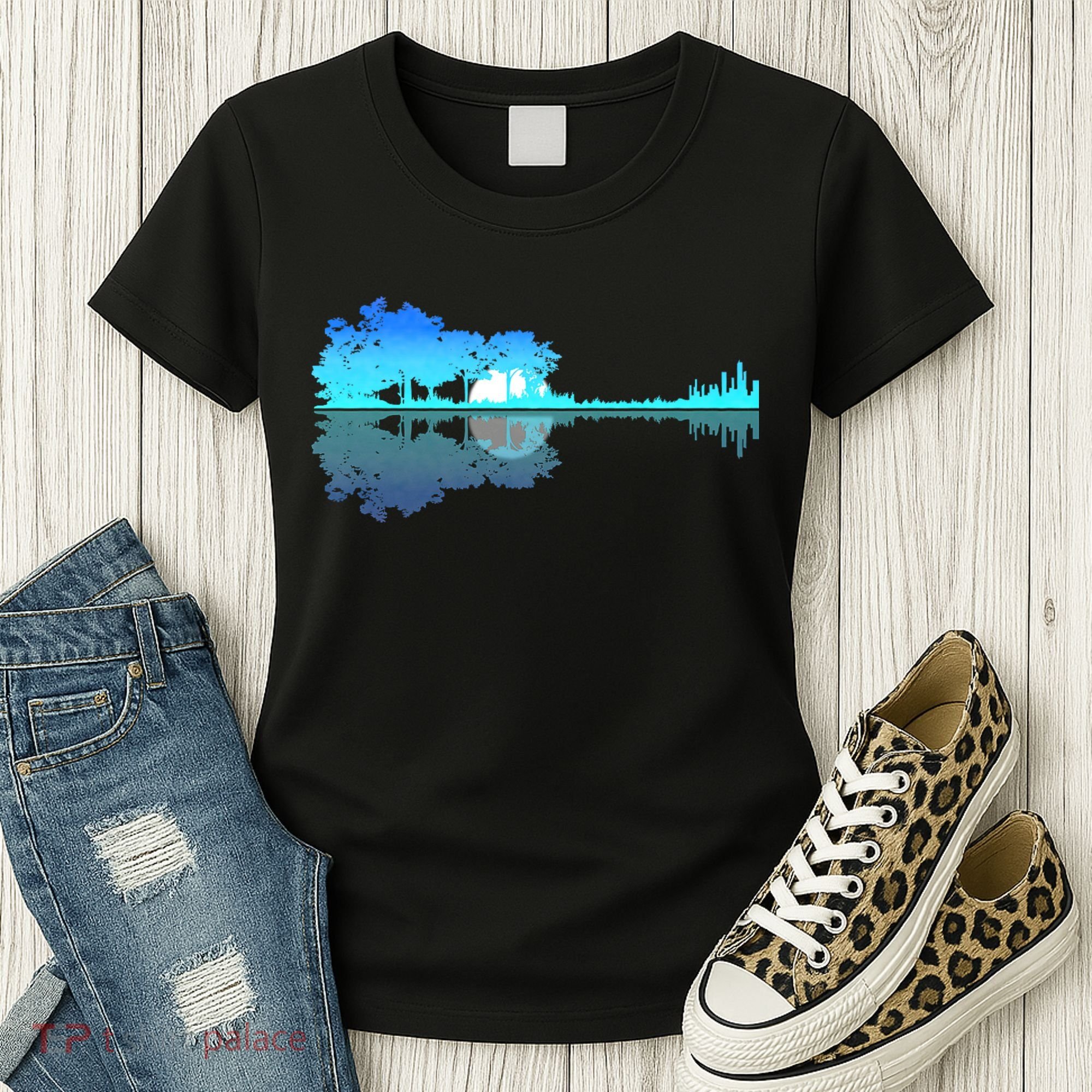 Guitar Lake Shadow Love Guitar Musician Women's T-Shirt