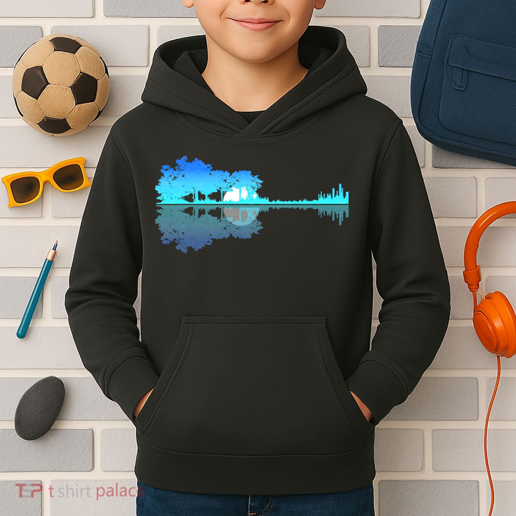 Guitar Lake Shadow Love Guitar Musician Kids Hoodie