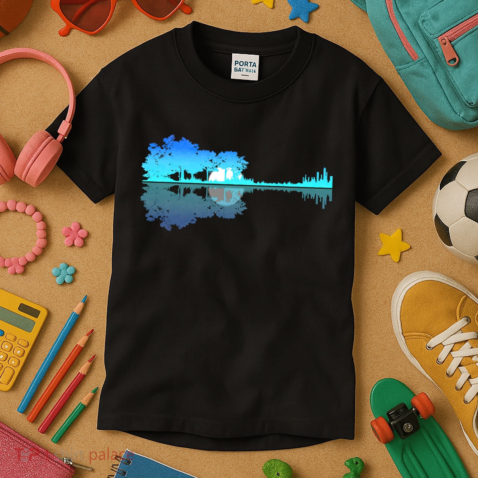 Guitar Lake Shadow Love Guitar Musician Kids T-Shirt