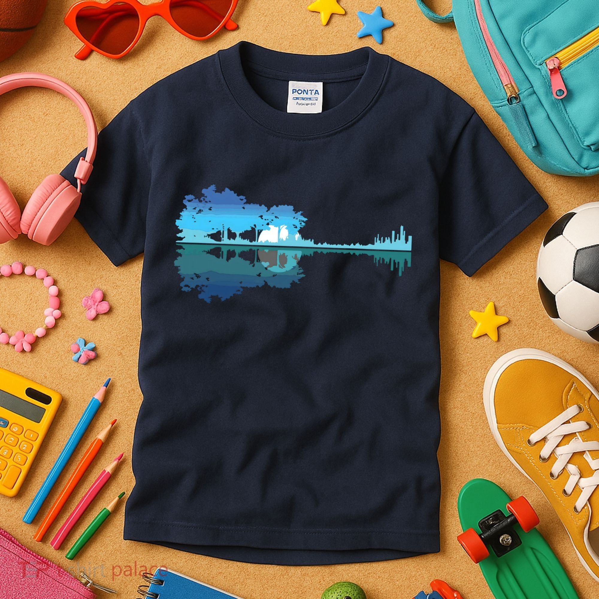Guitar Lake Shadow Love Guitar Musician Kids T-Shirt