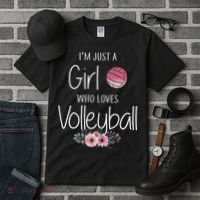 Girls Love Volleyball Best Fun Birthday Gift Tall T-Shirt thumb 3