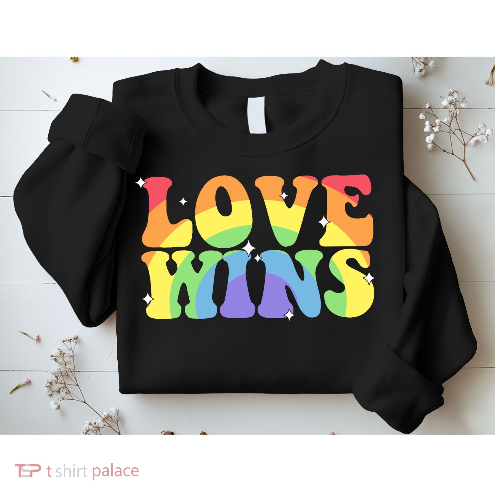 Groovy Love Wins Rainbow Pride Flag Colors LGBT Queer Ally Sweatshirt