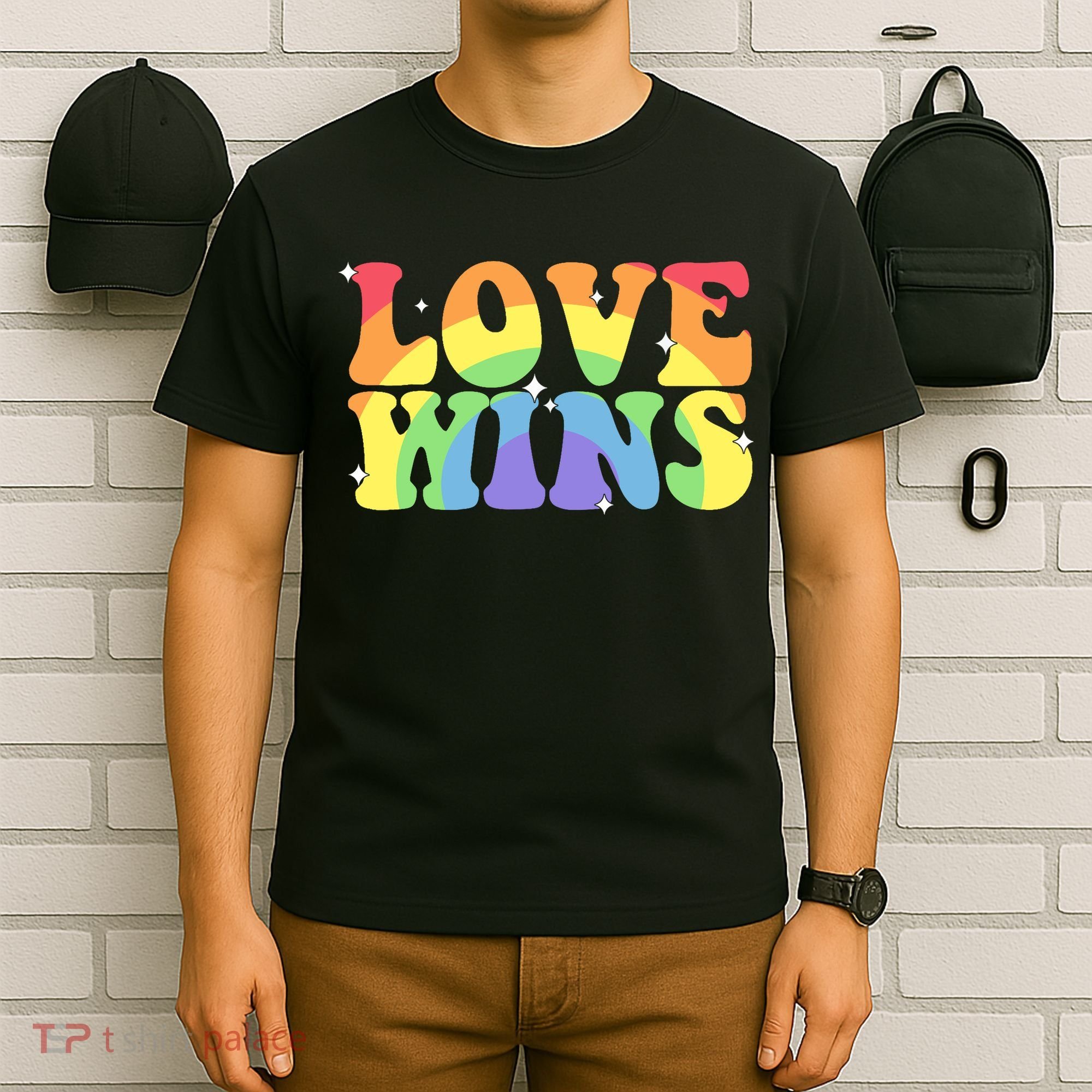 Groovy Love Wins Rainbow Pride Flag Colors LGBT Queer Ally T-Shirt