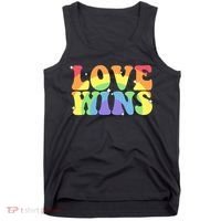 Groovy Love Wins Rainbow Pride Flag Colors LGBT Queer Ally Tank Top thumb 0
