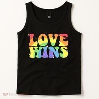 Groovy Love Wins Rainbow Pride Flag Colors LGBT Queer Ally Tank Top thumb 2