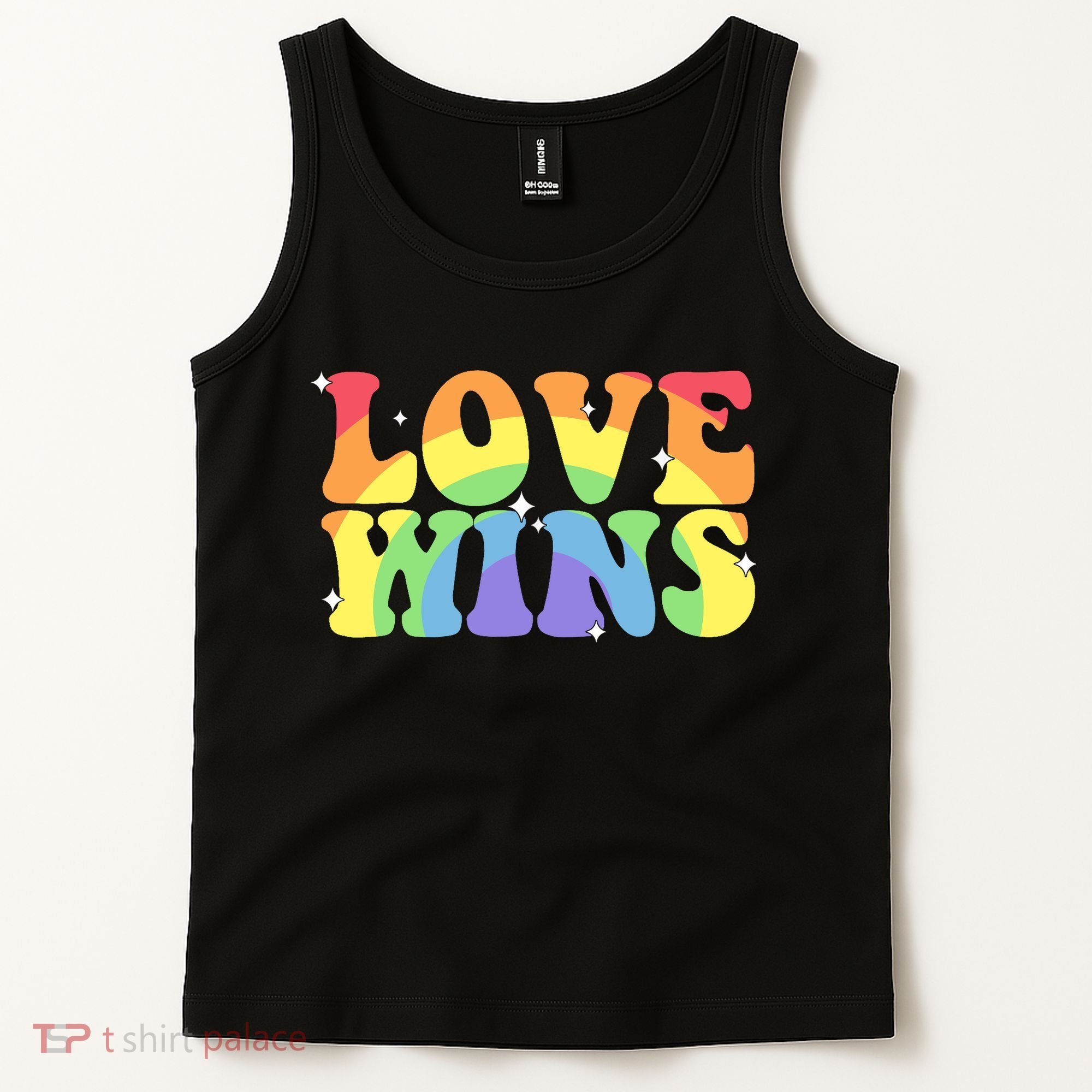 Groovy Love Wins Rainbow Pride Flag Colors LGBT Queer Ally Tank Top
