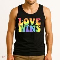 Groovy Love Wins Rainbow Pride Flag Colors LGBT Queer Ally Tank Top thumb 3