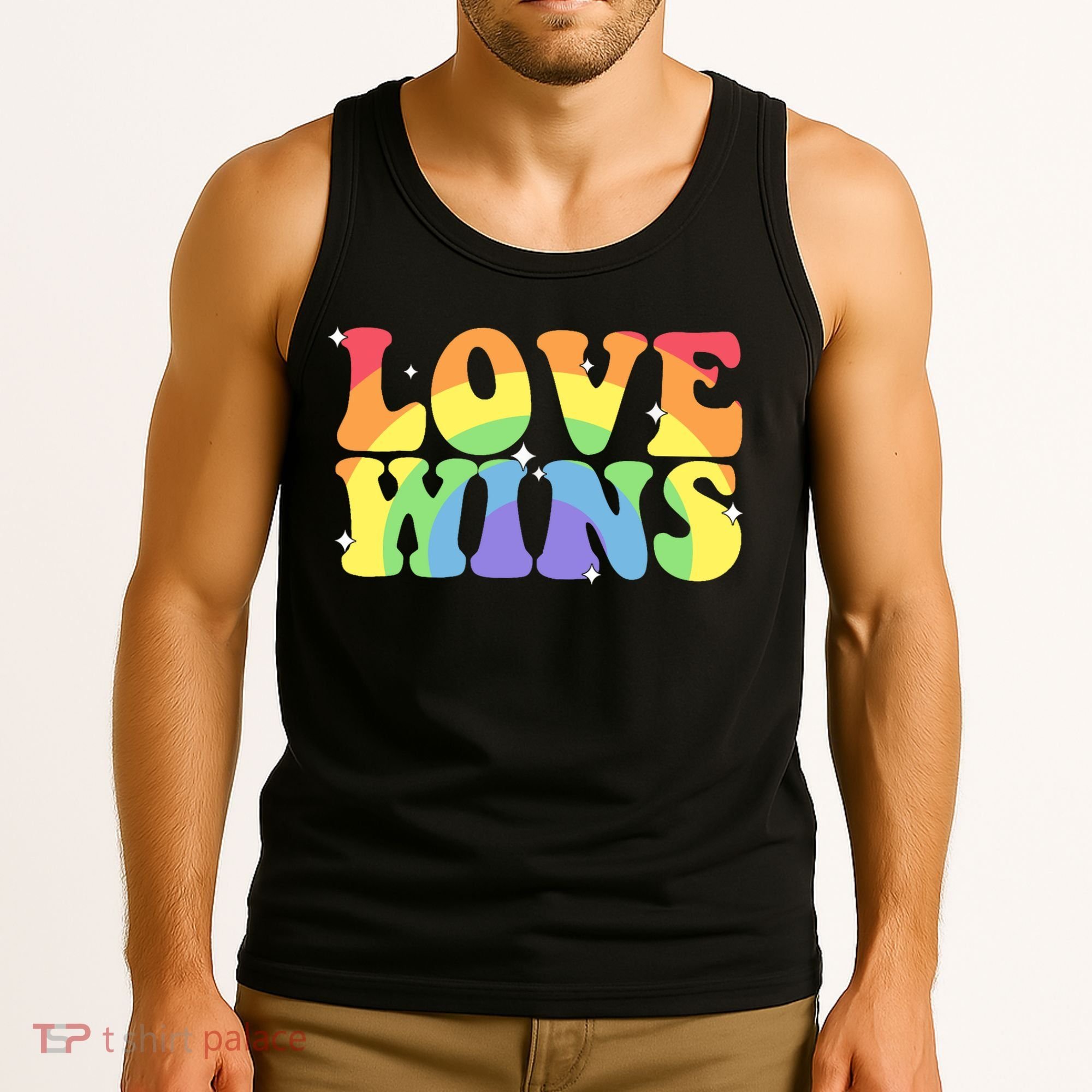 Groovy Love Wins Rainbow Pride Flag Colors LGBT Queer Ally Tank Top