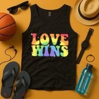 Groovy Love Wins Rainbow Pride Flag Colors LGBT Queer Ally Tank Top thumb 4