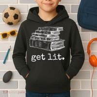 Get Lit With Books Funny Meme Gift For Book Lover, Reading TShirt Kids Hoodie thumb 2