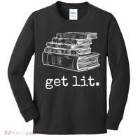 Get Lit With Books Funny Meme Gift For Book Lover, Reading TShirt Kids Long Sleeve Shirt thumb 0