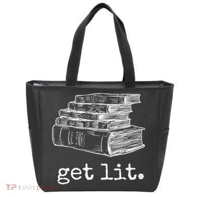 Get Lit With Books Funny Meme Gift For Book Lover, Reading TShirt Tote Bag