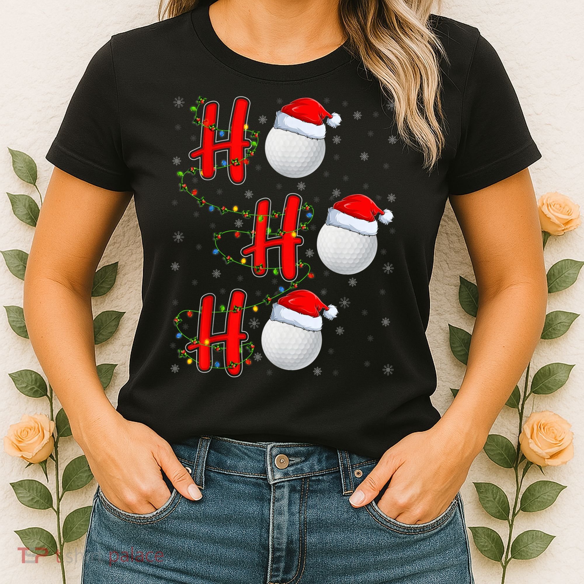 Golf Lighting Xmas Santa Ho Ho Ho Golf Christmas Women's T-Shirt