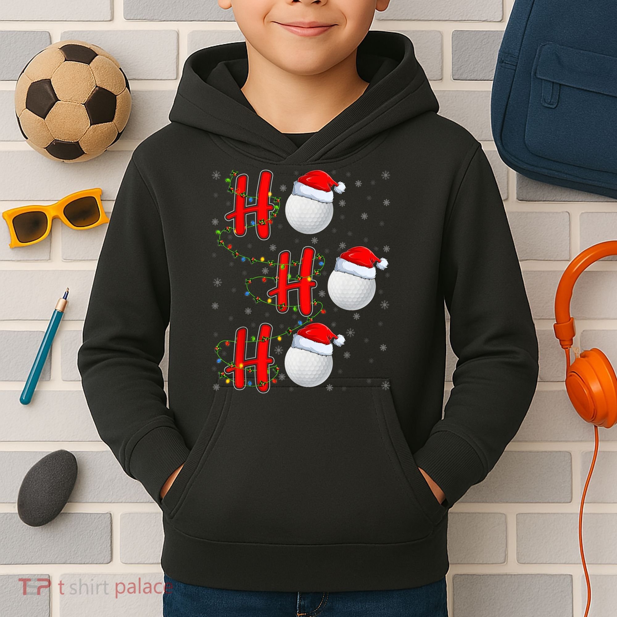 Golf Lighting Xmas Santa Ho Ho Ho Golf Christmas Kids Hoodie