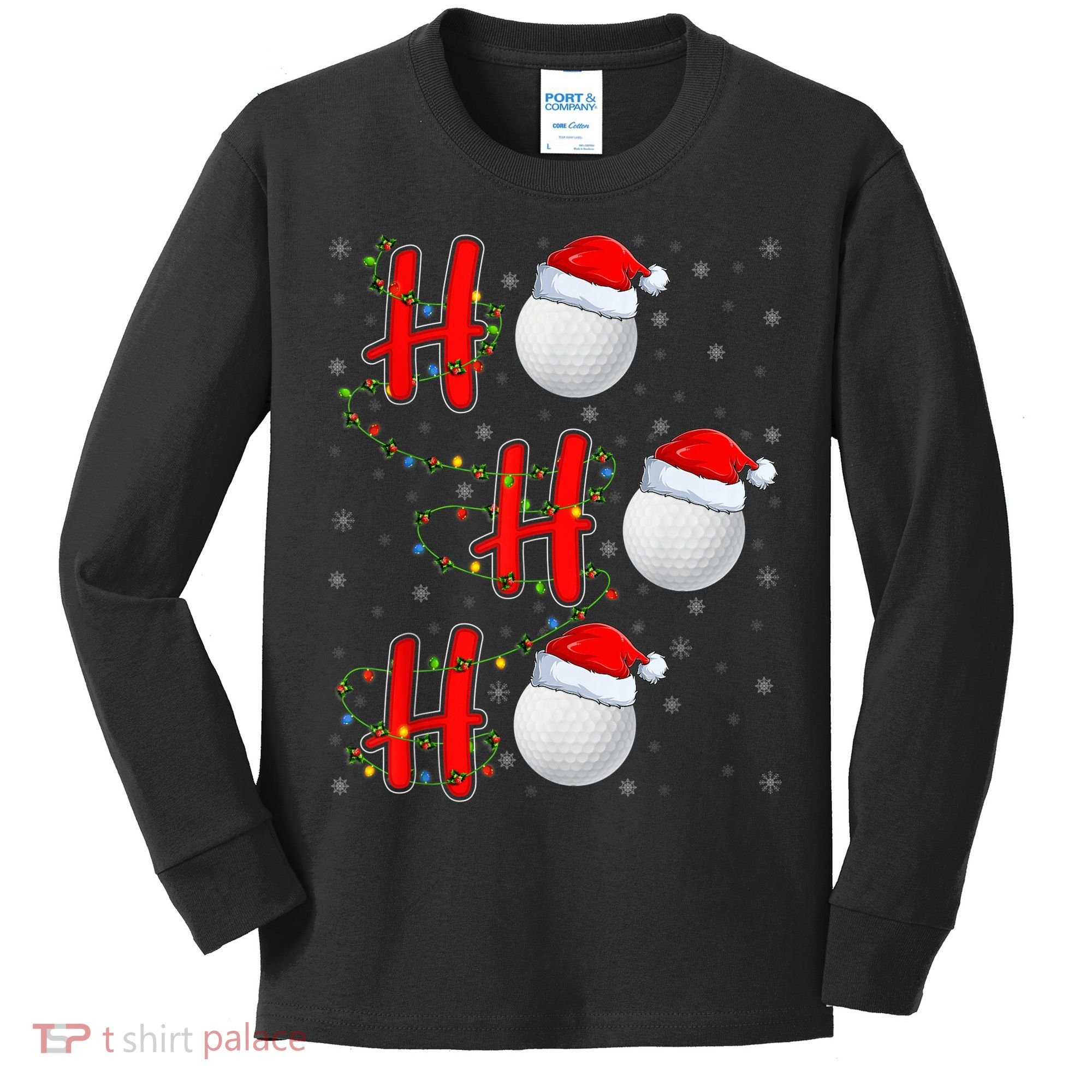 Golf Lighting Xmas Santa Ho Ho Ho Golf Christmas Kids Long Sleeve Shirt