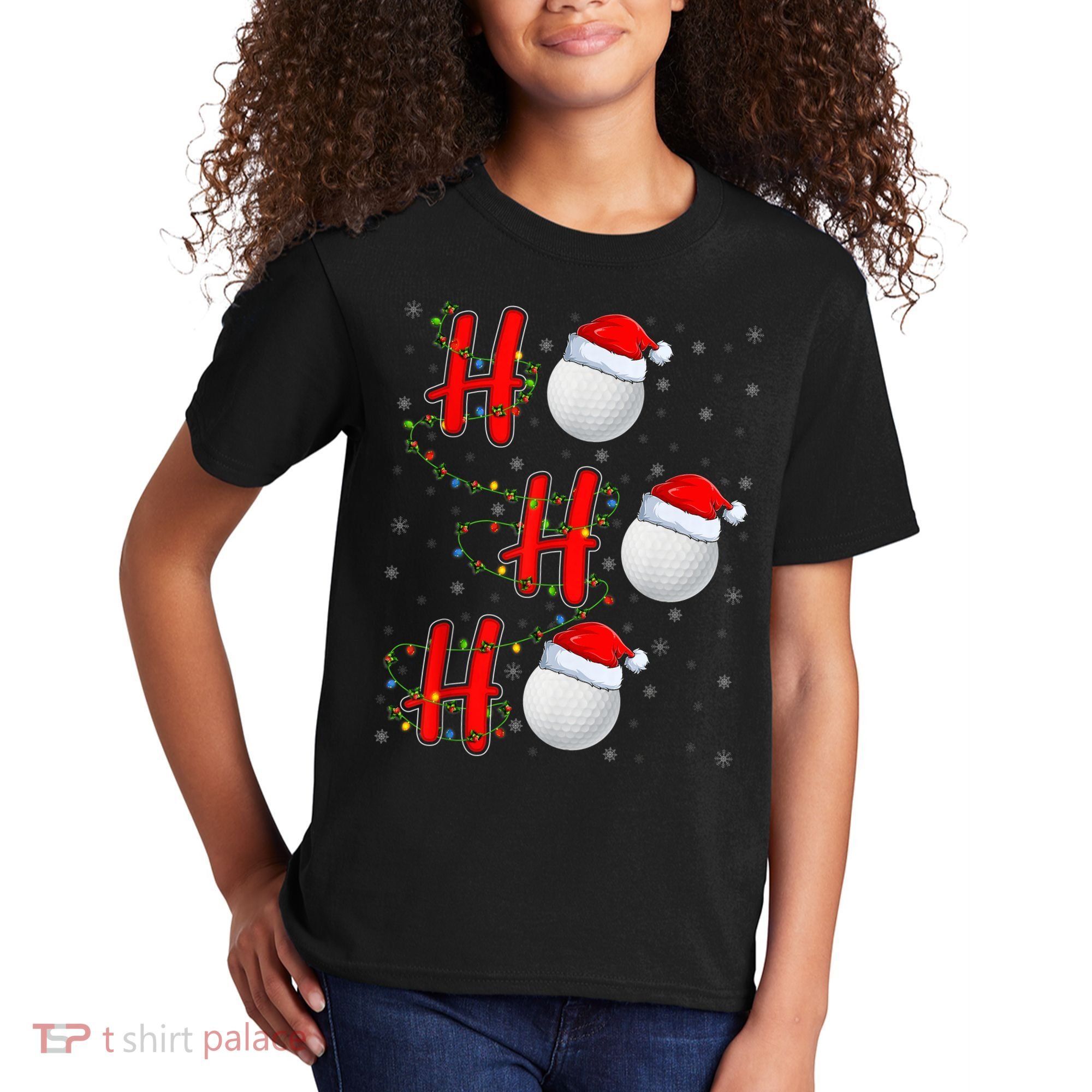 Golf Lighting Xmas Santa Ho Ho Ho Golf Christmas Kids T-Shirt