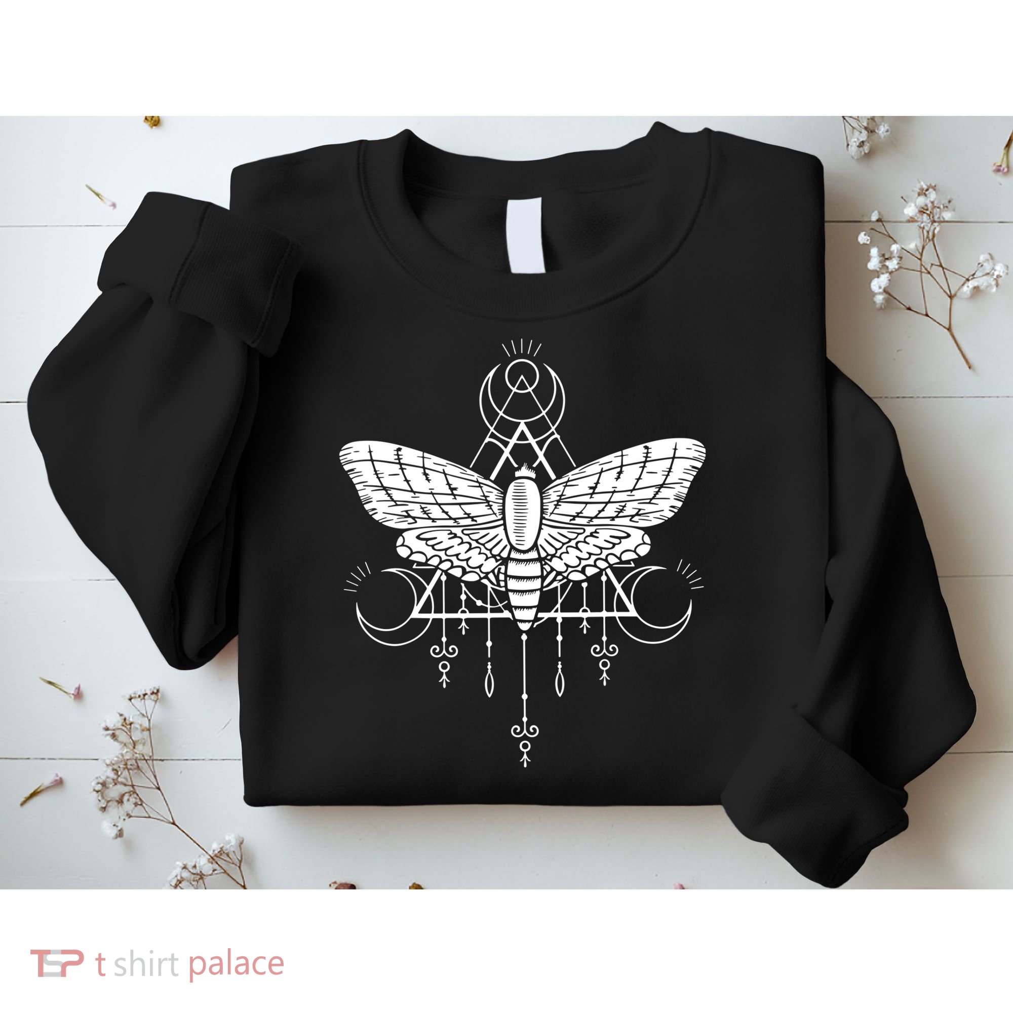 Goth Moth And Crescent Moon Creepy Sweatshirt