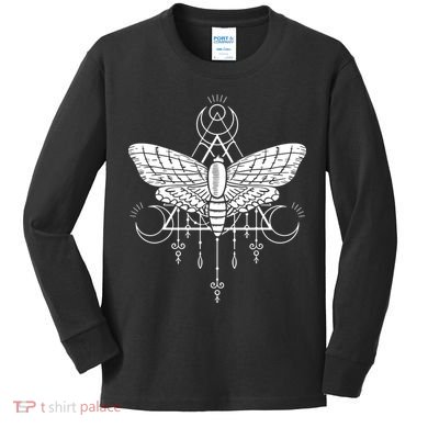 Goth Moth And Crescent Moon Creepy Kids Long Sleeve Shirt