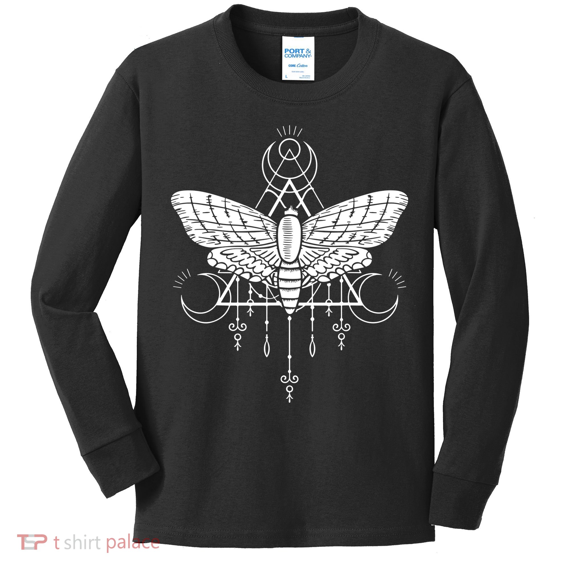 Goth Moth And Crescent Moon Creepy Kids Long Sleeve Shirt