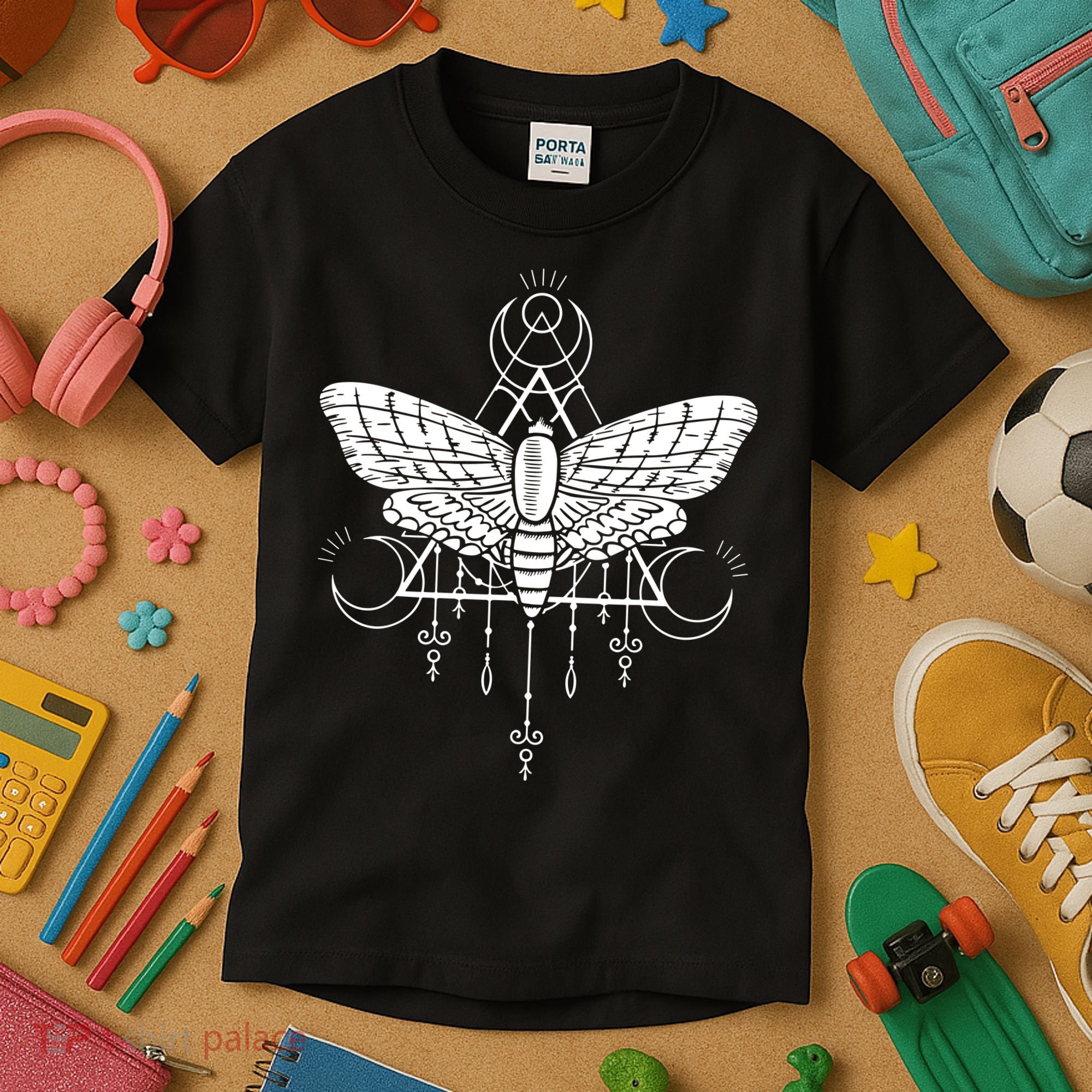 Goth Moth And Crescent Moon Creepy Kids T-Shirt