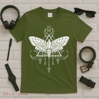 Goth Moth And Crescent Moon Creepy T-Shirt thumb 5