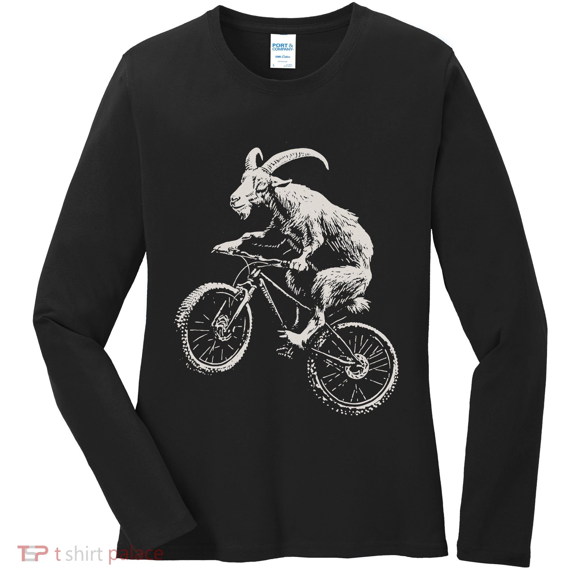 Goat Mountain Bike Funny Cycling Mtb Cyclist Biker Women's Long Sleeve Shirt
