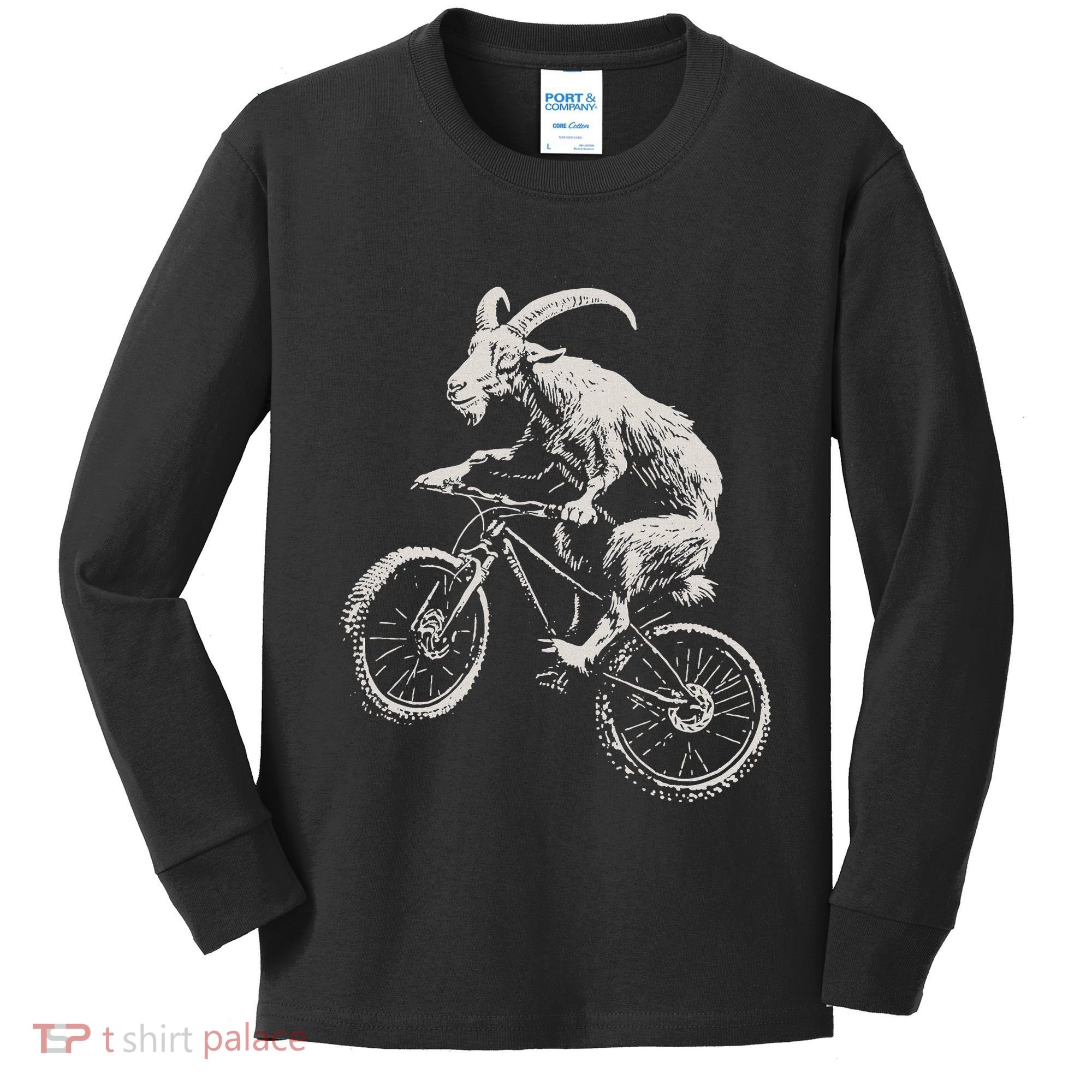Goat Mountain Bike Funny Cycling Mtb Cyclist Biker Kids Long Sleeve Shirt
