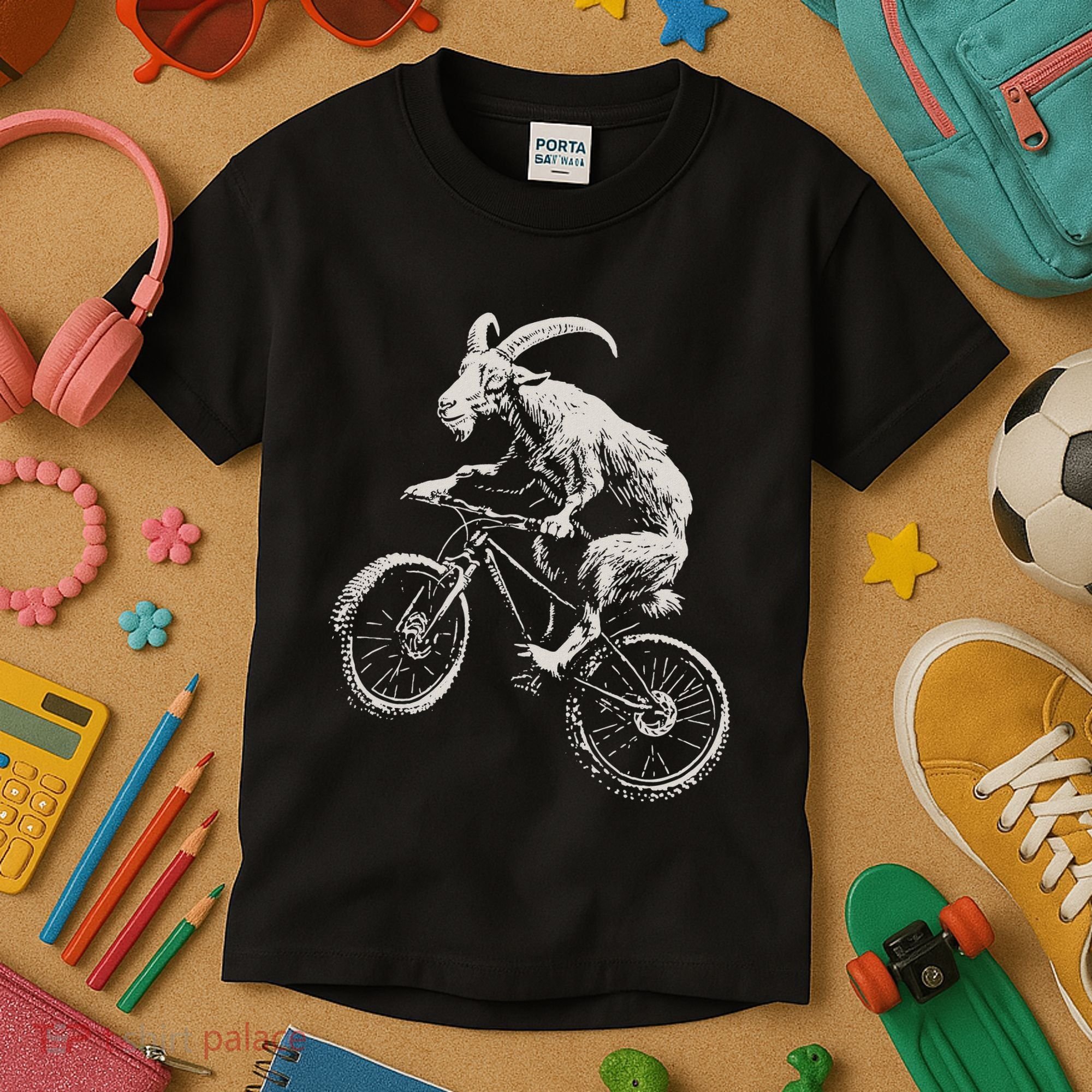 Goat Mountain Bike Funny Cycling Mtb Cyclist Biker Kids T-Shirt