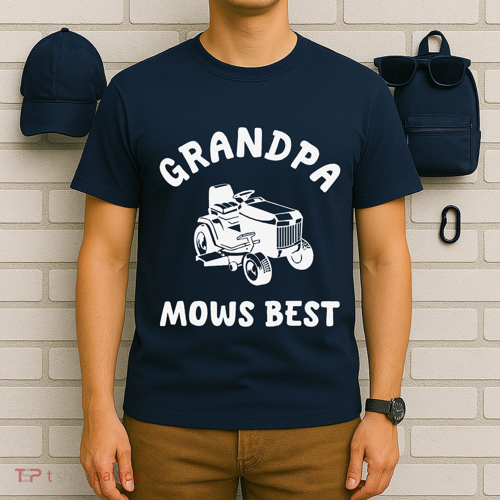 Grandpa Mows Best Lawn Mowing Mower Gardening Landscaping T-Shirt
