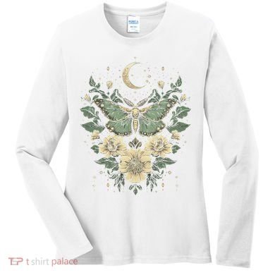Goblincore Moth Butterfly Moon Phases Cottagecore Art Women's Long Sleeve Shirt