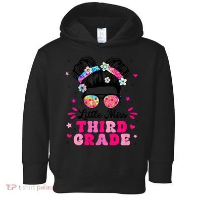 Groovy Messy Bun Little Miss Third Grade First Day Of School Toddler Hoodie