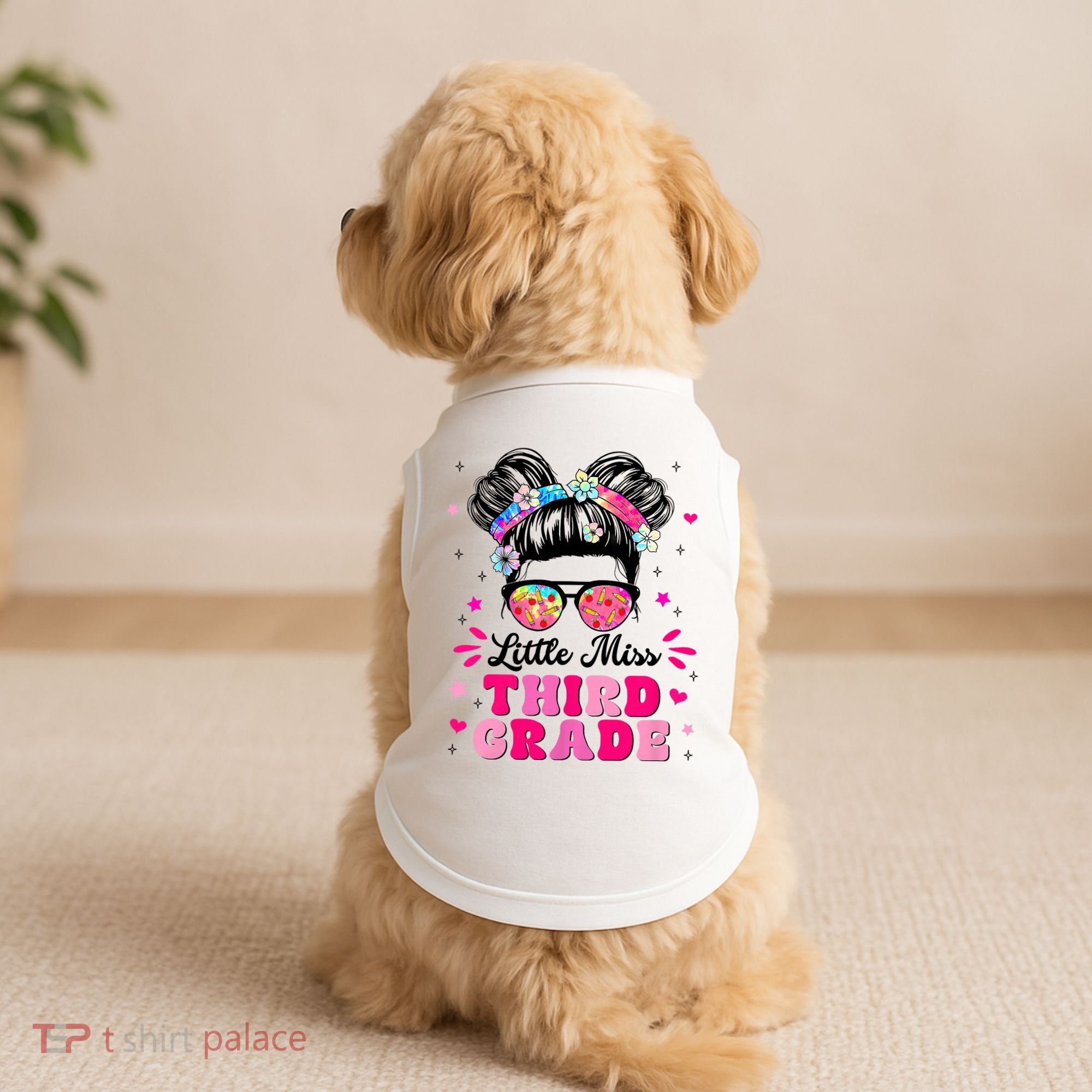 Groovy Messy Bun Little Miss Third Grade First Day Of School Doggie Tank